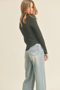 Oslo Ribbed Long Sleeve Basic Top - Black