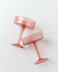 Handblown Hammered Cocktail Glass Pair- Blush
