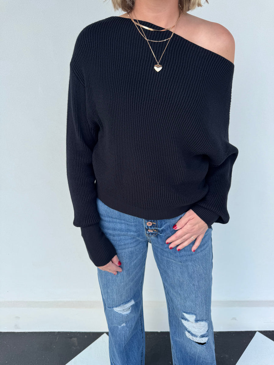 Bre Waffle Knit Top- Black