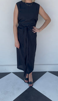 Aylani Midi Dress With Tie - Black