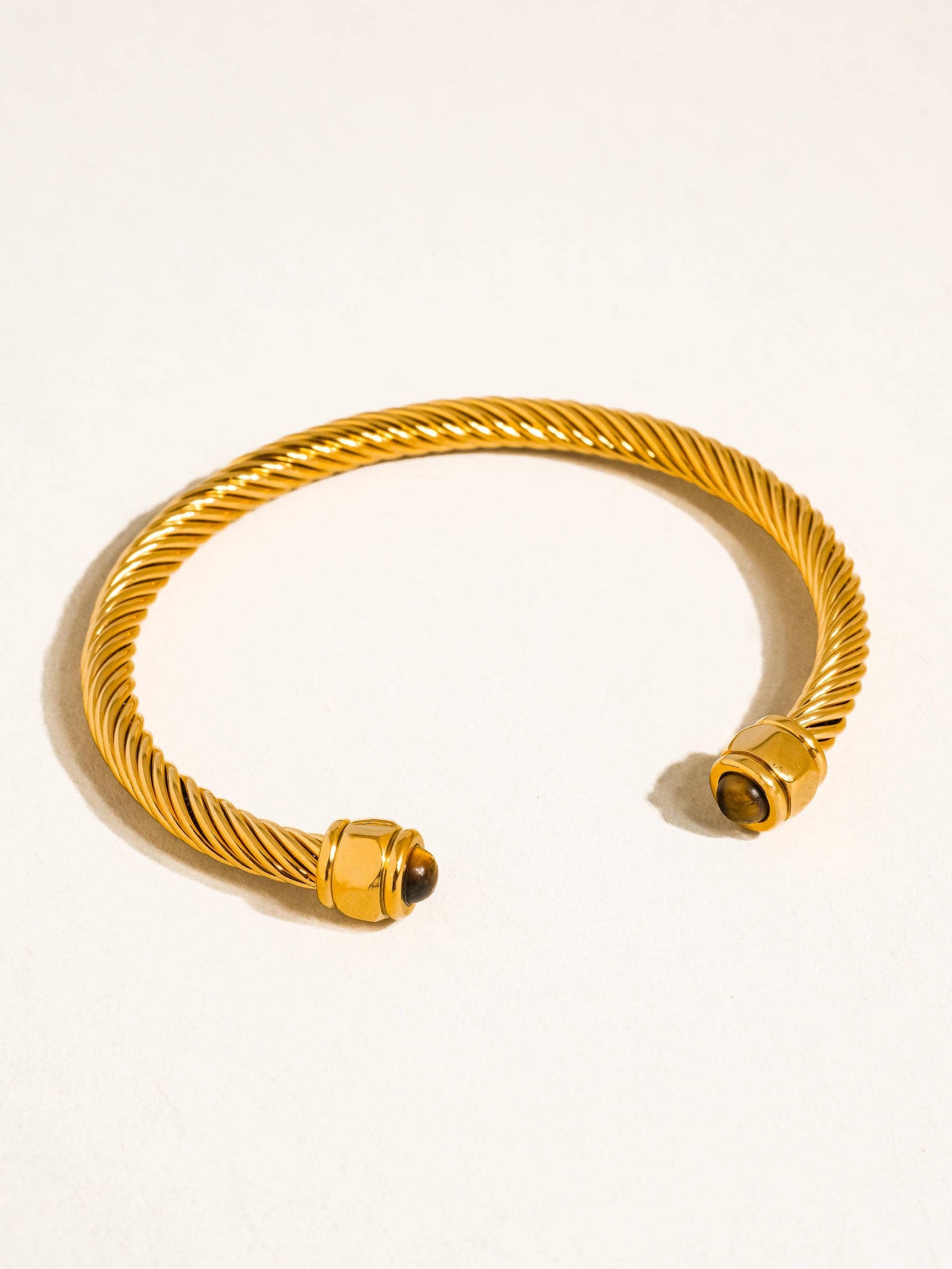 Vail 18K Gold Non-Tarnish Stone Braided Bangle: Brown