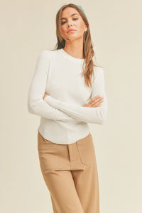 Oslo Ribbed Long Sleeve Basic Top - White
