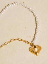 Kai 18K Gold Non-Tarnish Pearl Chain Heart Necklace: Yellow Gold