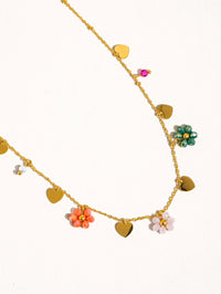 Flower and Hearts Necklace Multi-Colored