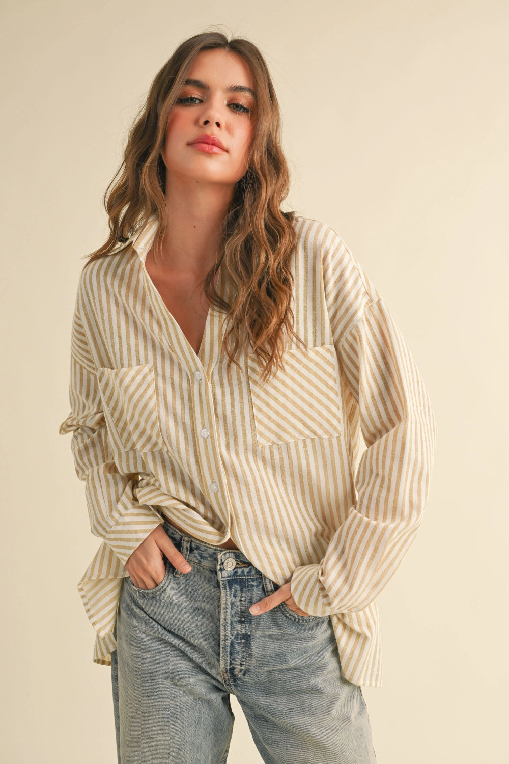 Vanessa Striped Button Down - Mustard/Ivory