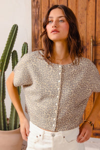 Christina Leopard Button Front Sweater Top
