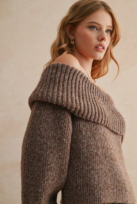 Eliana Off The Shoulder Sweater- Brown
