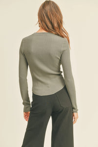 Oslo Ribbed Long Sleeve Basic Top - Olive