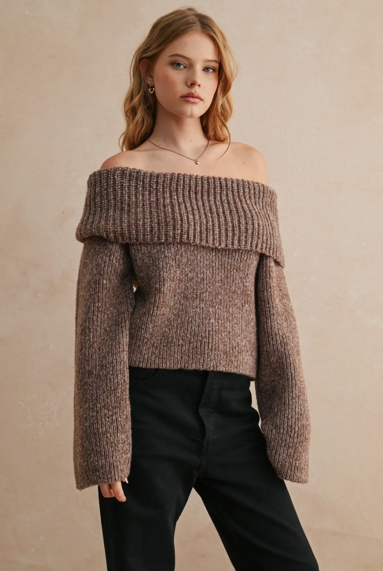 Eliana Off The Shoulder Sweater- Brown