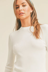 Oslo Ribbed Long Sleeve Basic Top - White