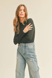 Oslo Ribbed Long Sleeve Basic Top - Black