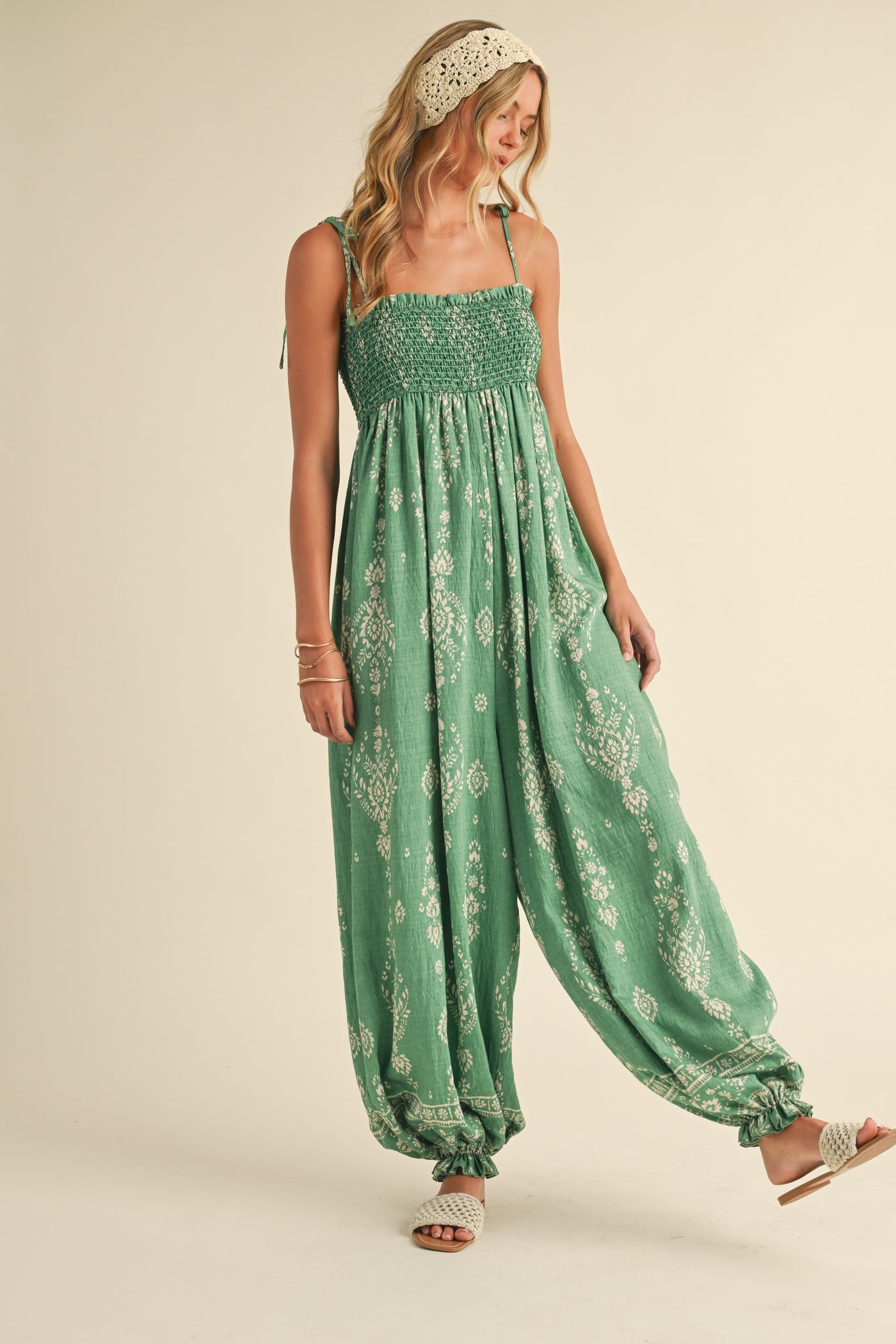 Janey Balloon Green Jumpsuit
