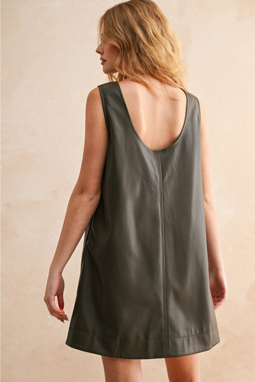 Florence Faux Leather Jumper Dress - Olive Small Florence Faux Leather Jumper Dress - Olive Small