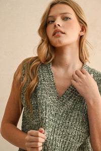 Mara Two Tone Chenille Sweater Vest - Olive