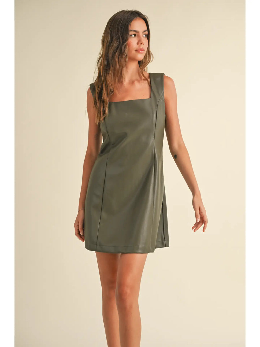 Rhodes Square Neck Faux Leather Dress