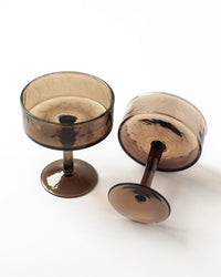 Handblown Hammered Cocktail Glass Pair- Smoke