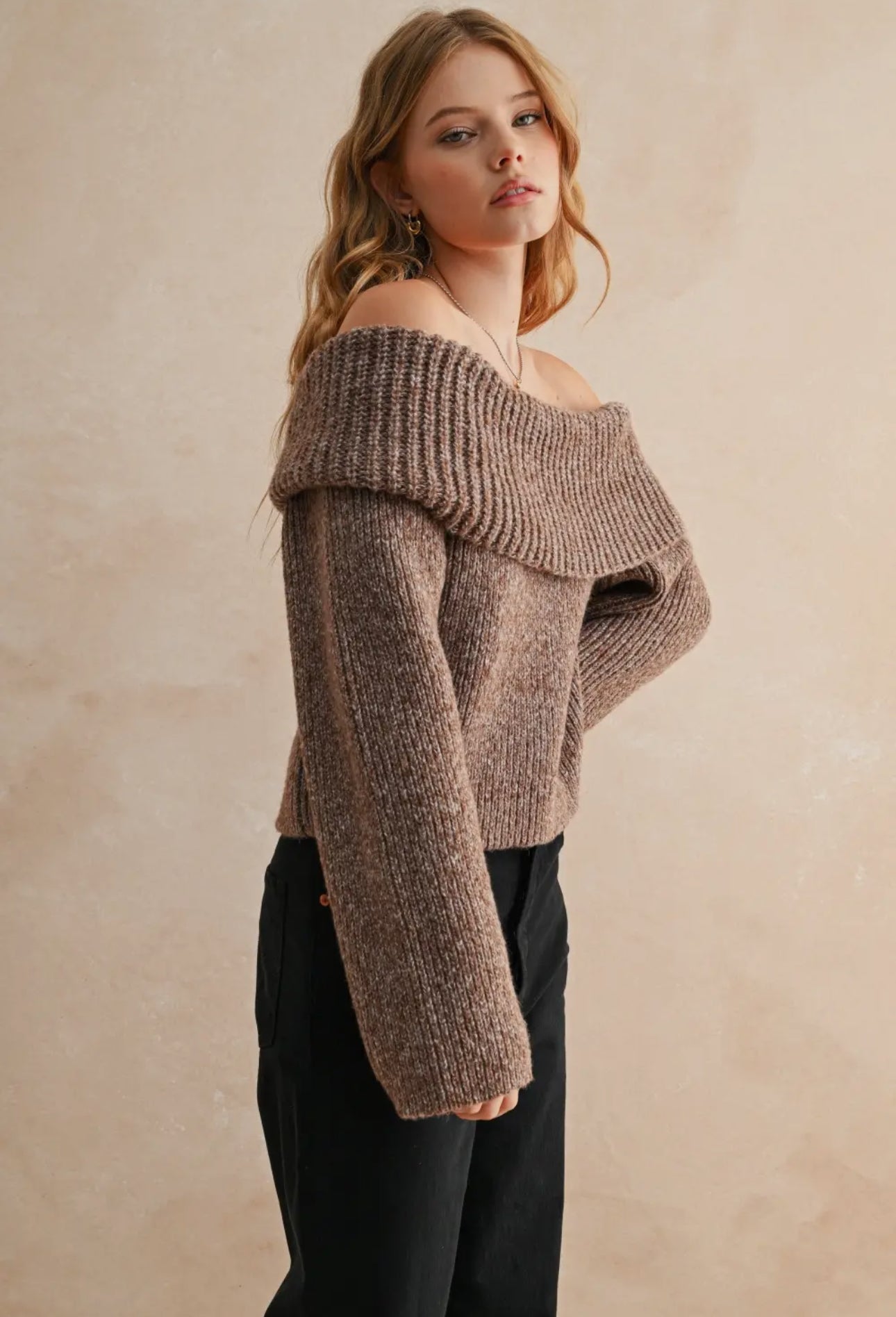 Eliana Off The Shoulder Sweater- Brown
