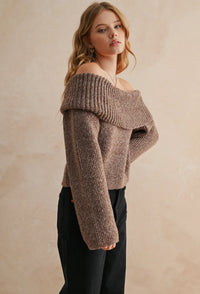 Eliana Off The Shoulder Sweater- Brown