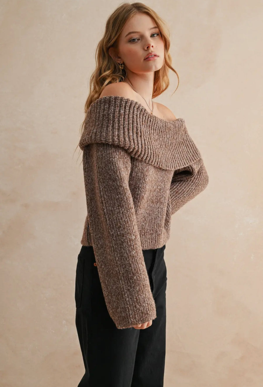 Eliana Off The Shoulder Sweater- Brown