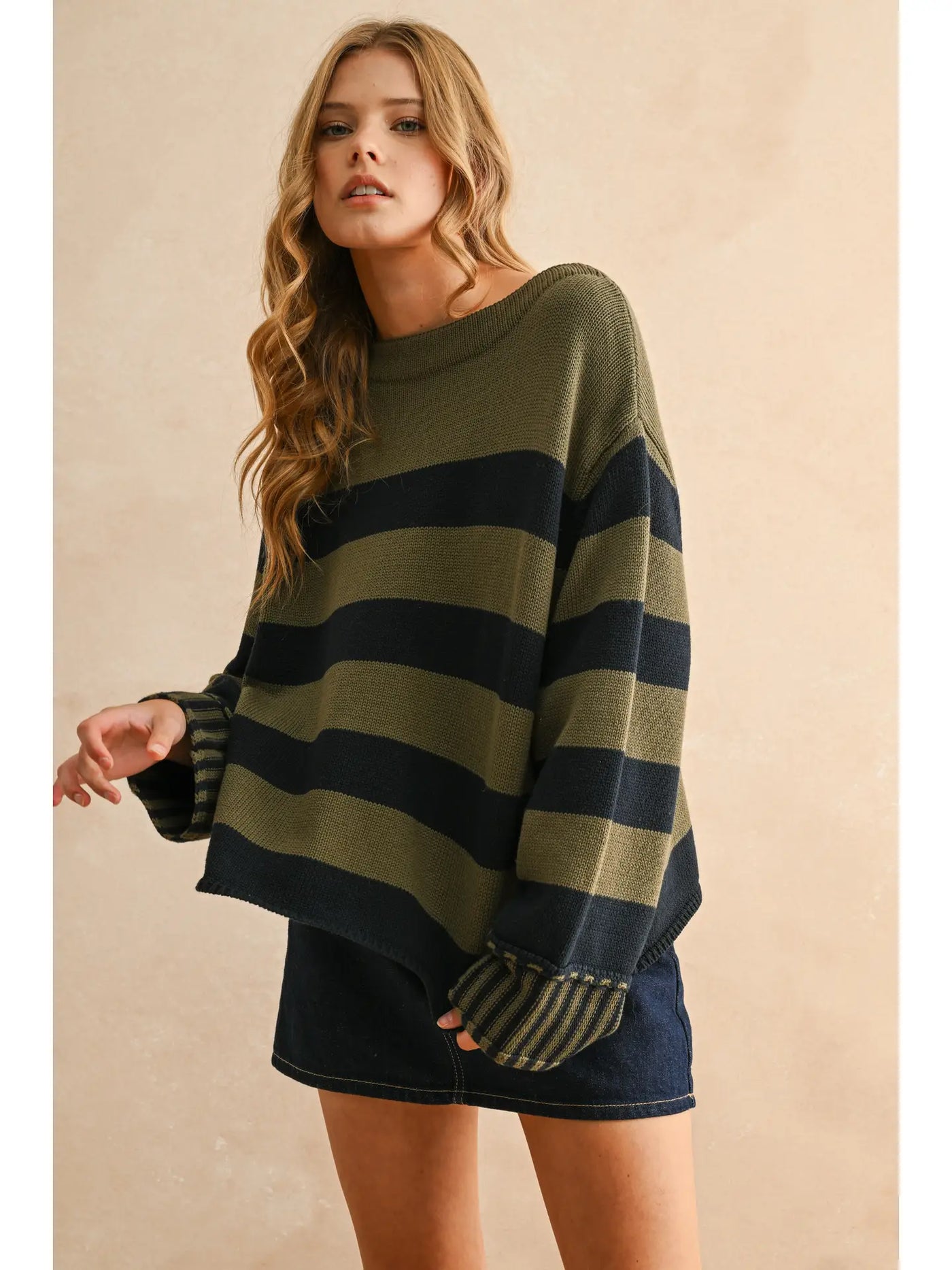 Tobi Striped Sweater Top - Navy/Olive