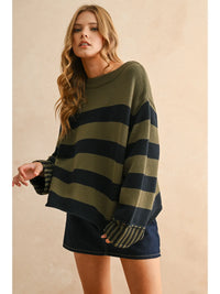 Tobi Striped Sweater Top - Navy/Olive