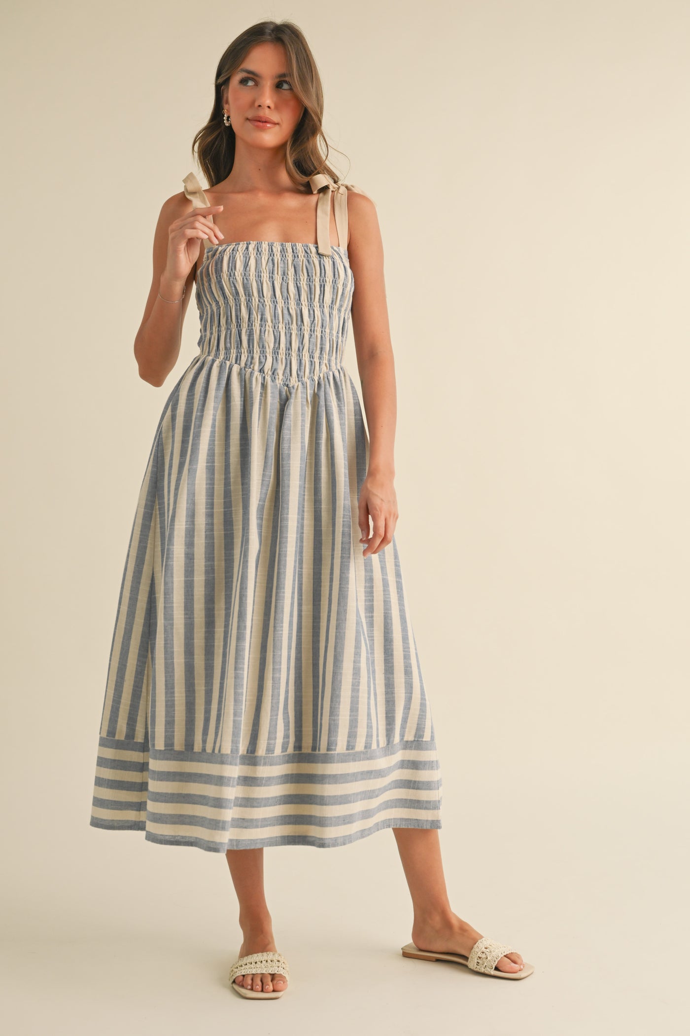 Melissa Midi Striped Bow Detail Dress