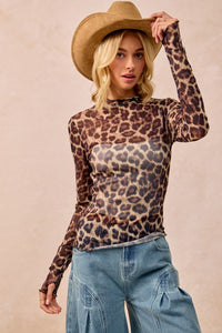 Mesh Leopard Long Sleeve Top