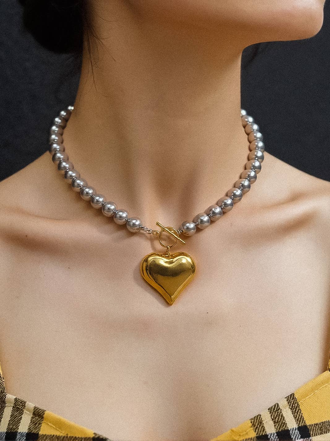 Raissa 18K Gold Non-Tarnish Two Tone Heart Necklace: Multi-Colored