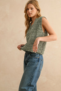 Mara Two Tone Chenille Sweater Vest - Olive