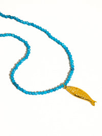 Sasha 18K Gold Non-Tarnish Fish Beaded Necklace: Blue