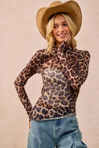 Mesh Leopard Long Sleeve Top