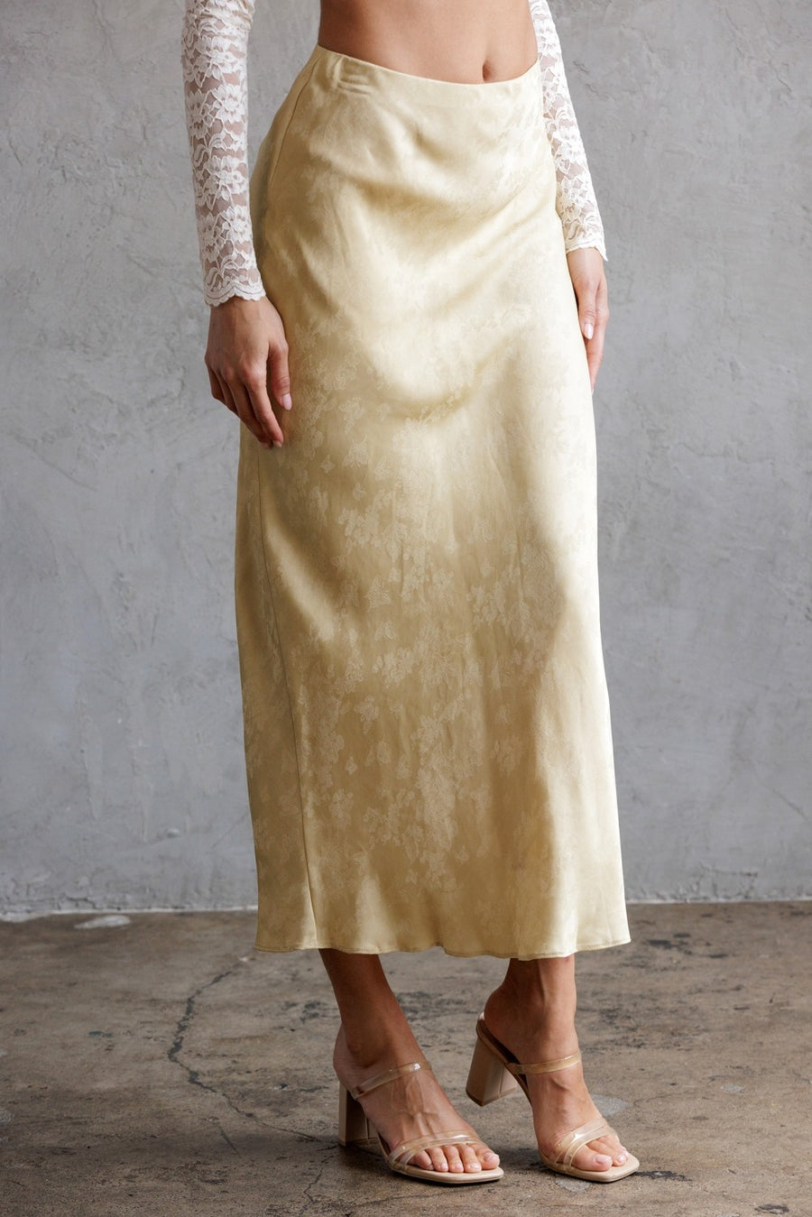 Briar Satin Floral Jacquard Midi Skirt