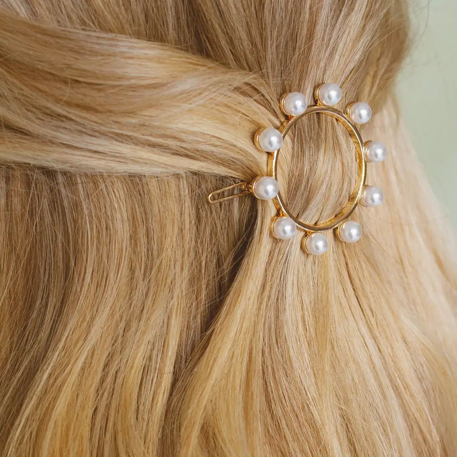 Cleo Gold Circle Pearl Barrette Clip
