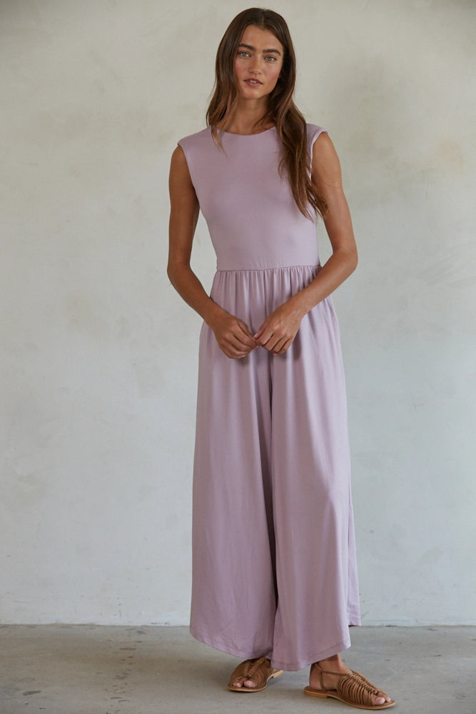 Scarlett Open Back Wide Leg Jumpsuit- Lavender