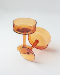 Handblown Hammered Cocktail Glass Pair- Amber