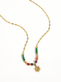 Olimpia 18K Gold Sun Necklace with Beads: Multi-Colored