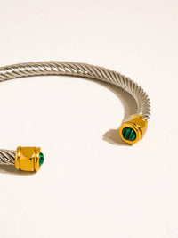 Vail 18K Gold Non-Tarnish Stone Braided Bangle: Brown