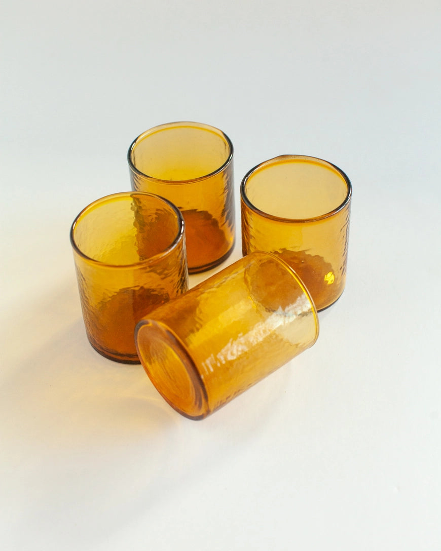 Handblown Hammered Glasses- Amber