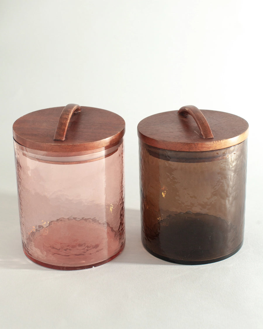 Handblown Hammered Glass Canisters- Blush