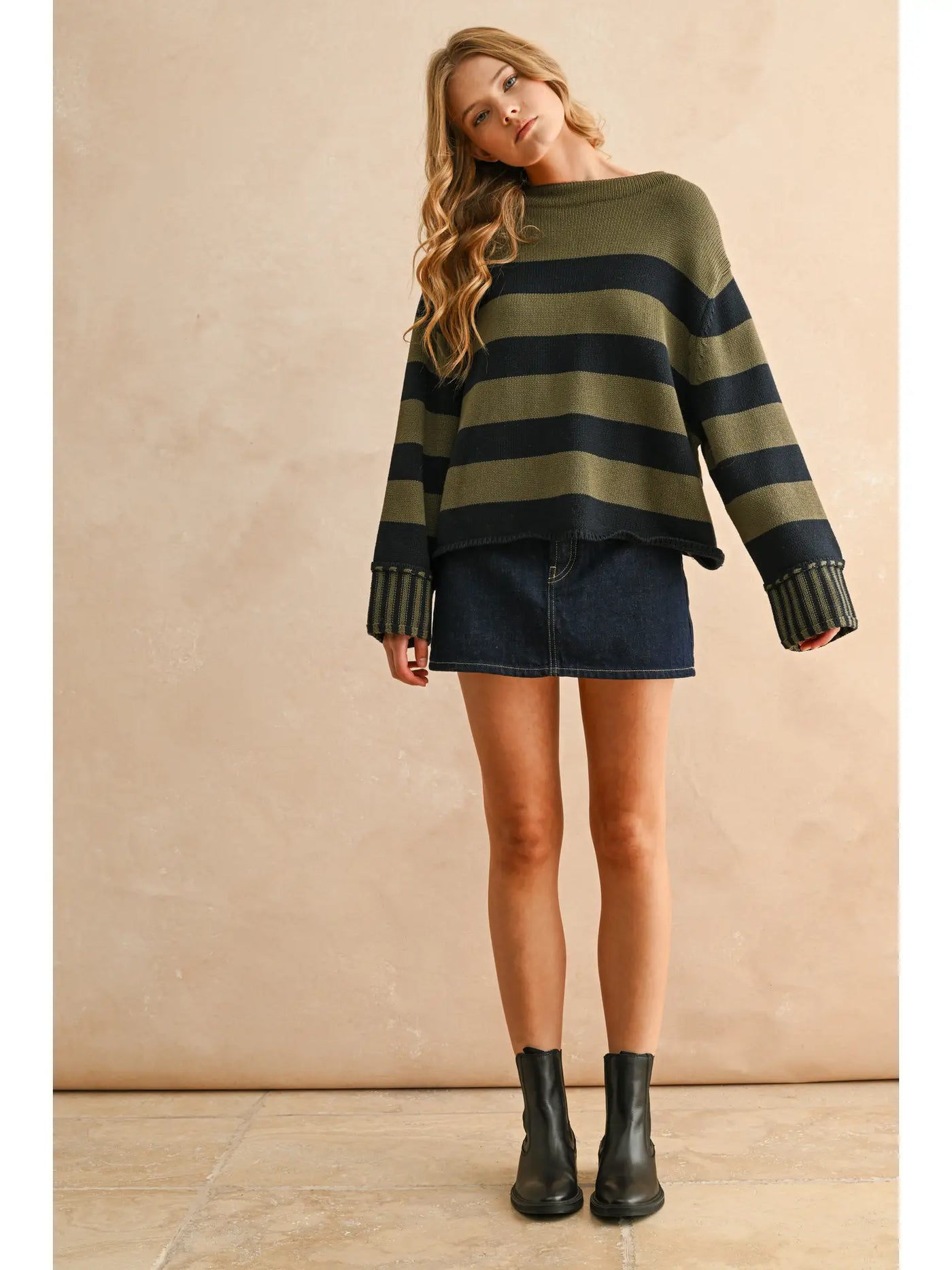 Tobi Striped Sweater Top - Navy/Olive