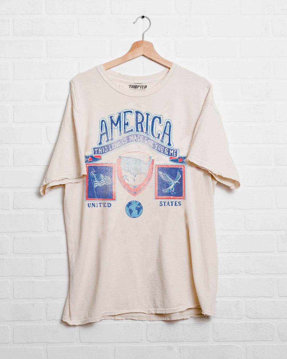America Off White Thrifted Tee