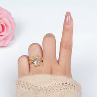 24K Gold Filled Clear CZ Hammered Baguette Band Ring | U320