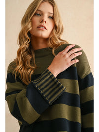 Tobi Striped Sweater Top - Navy/Olive