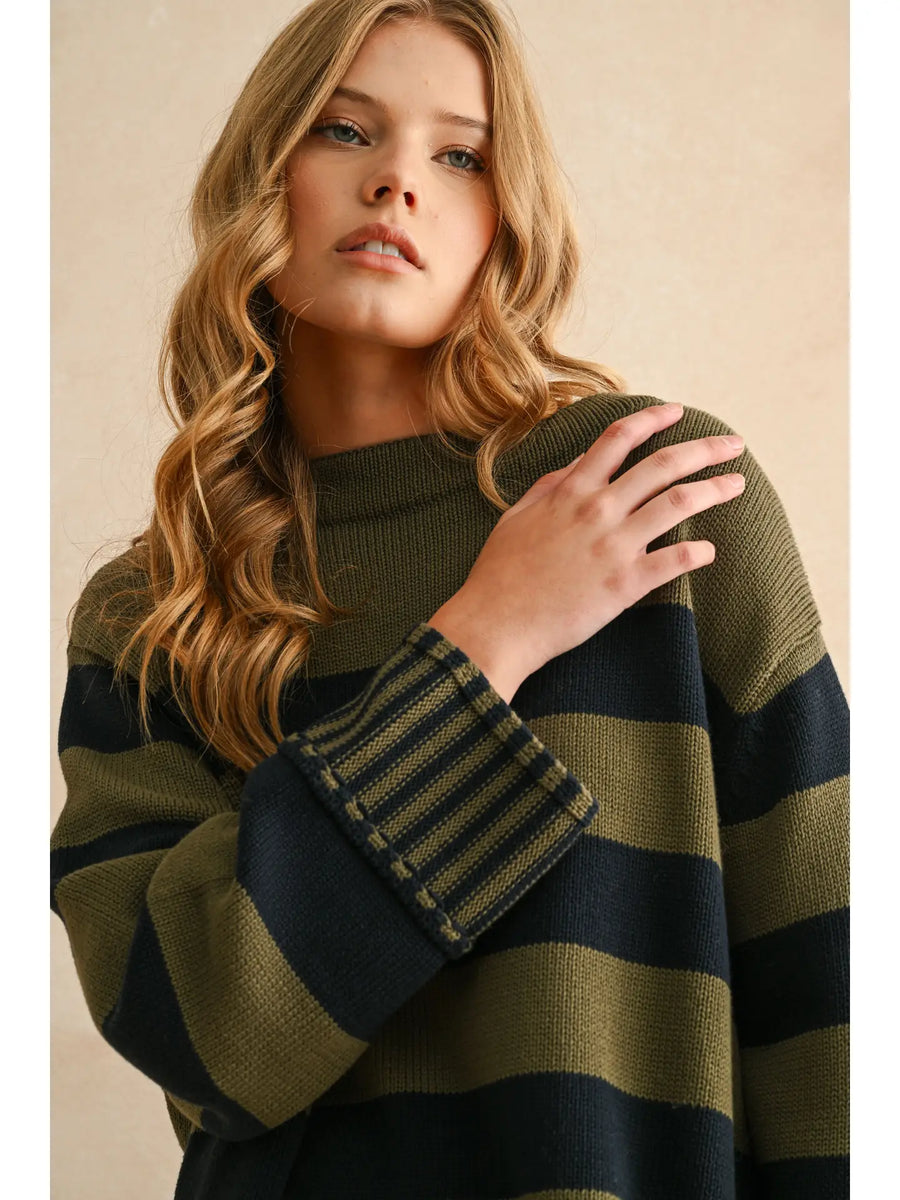 Tobi Striped Sweater Top - Navy/Olive