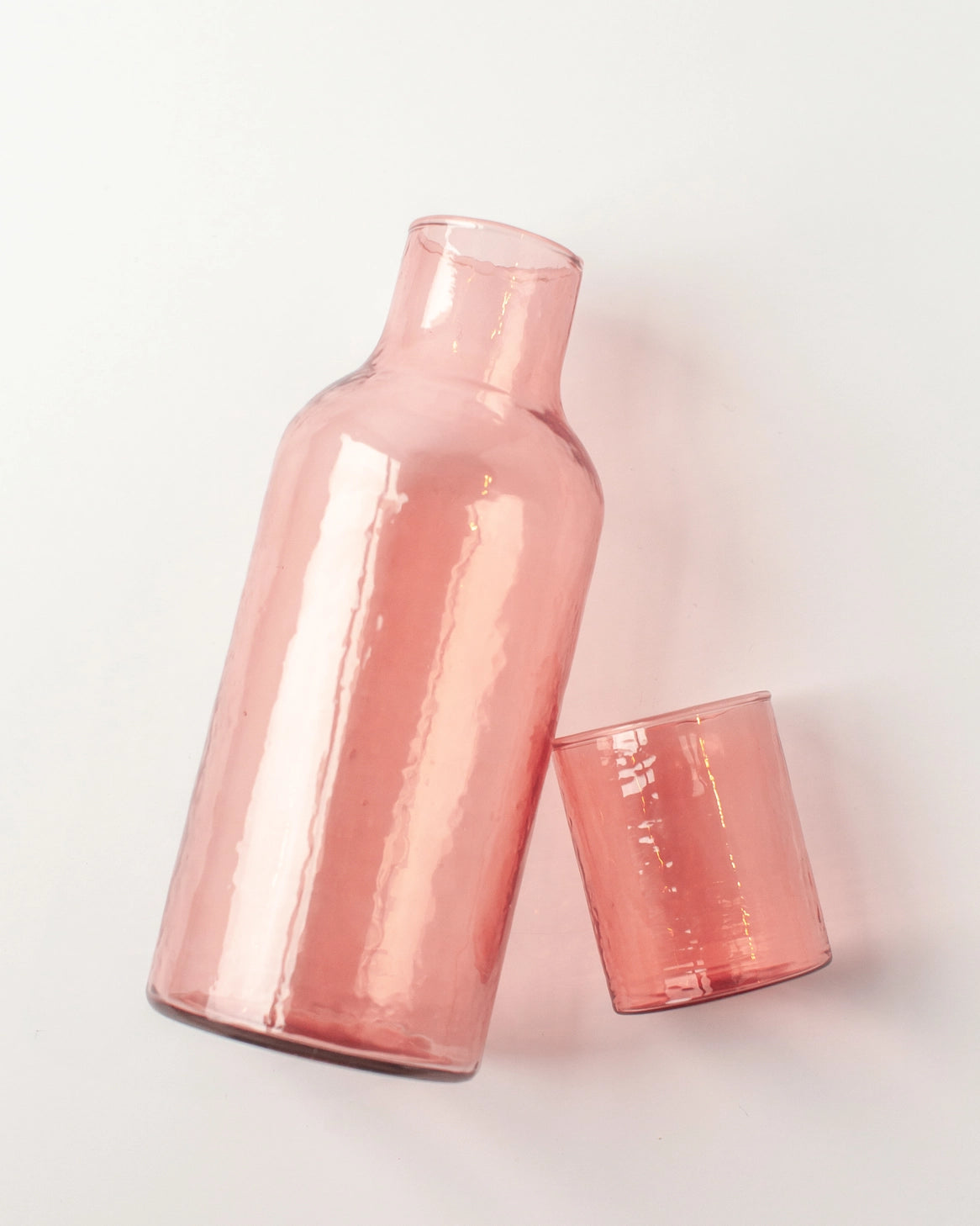 Handblown Hammered Glass Carafe- Blush