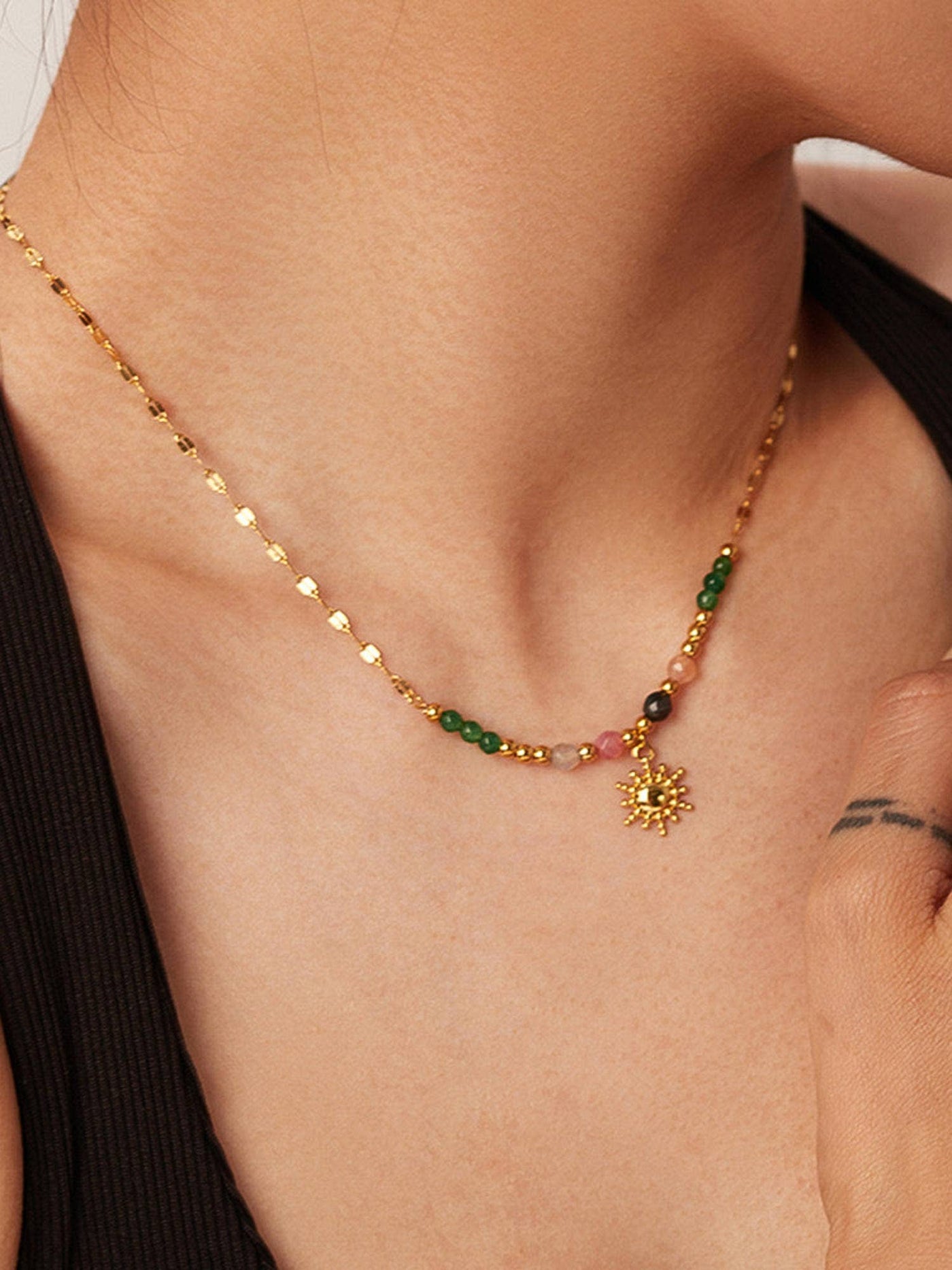 Olimpia 18K Gold Sun Necklace with Beads: Multi-Colored