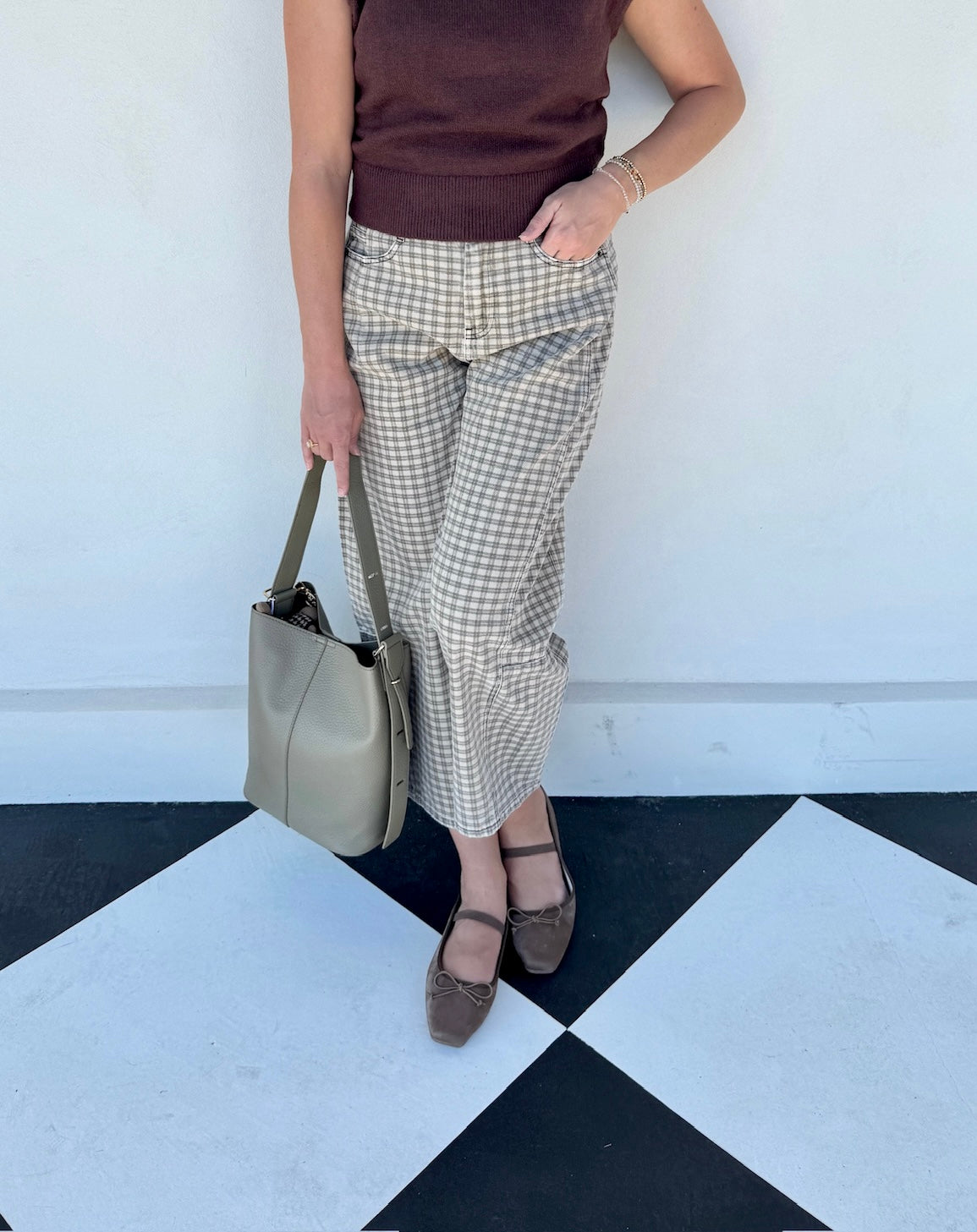 Everlee Plaid Checkered Barrel Pants
