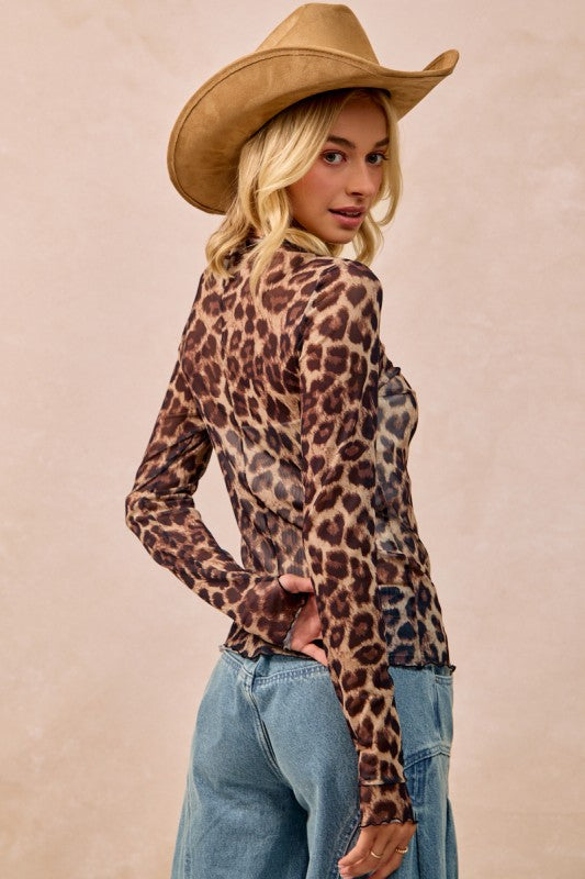 Mesh Leopard Long Sleeve Top