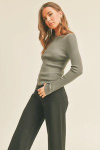 Oslo Ribbed Long Sleeve Basic Top - Olive