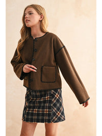 Marcie Exposed Stitch Button Closure Jacket